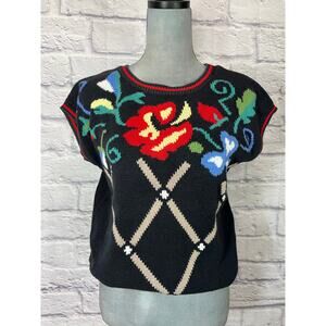 Vintage Euro Hand Knitted Floral Sweater Blouse by Beldoch Petites